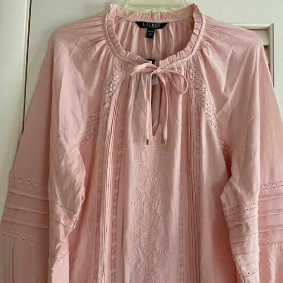 NWT Polo RALPH LAUREN PEACH PINK LACED EMBROIDERED LONG SLEEVE WOMAN Top XL - Picture 4 of 14